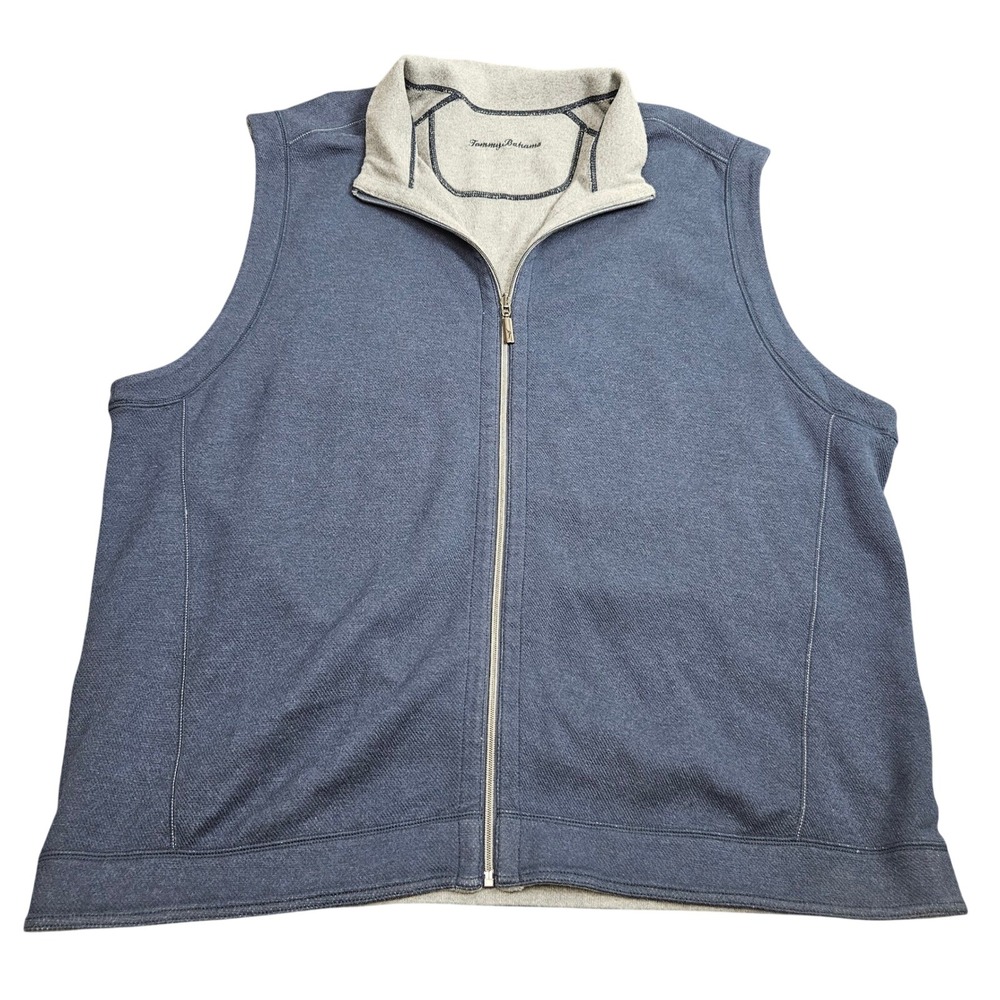 Tommy Bahama Reversible Vest Mens 2XL Blue Grey Full Zip Marlin Logo Casual Golf